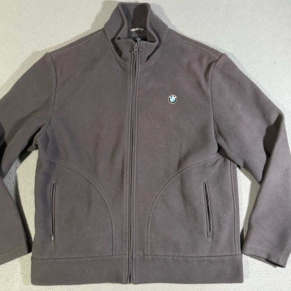 BMW Branded Jacket Men's Size Medium Full Zip Gray Heavy Fleece Adult Coat